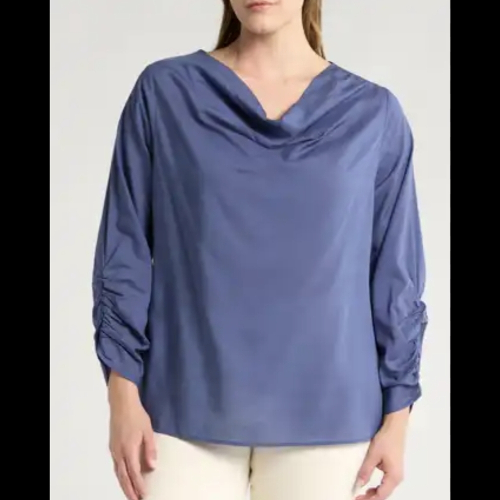 NWT Harshman Dania Ruched Draped Neck Blouse